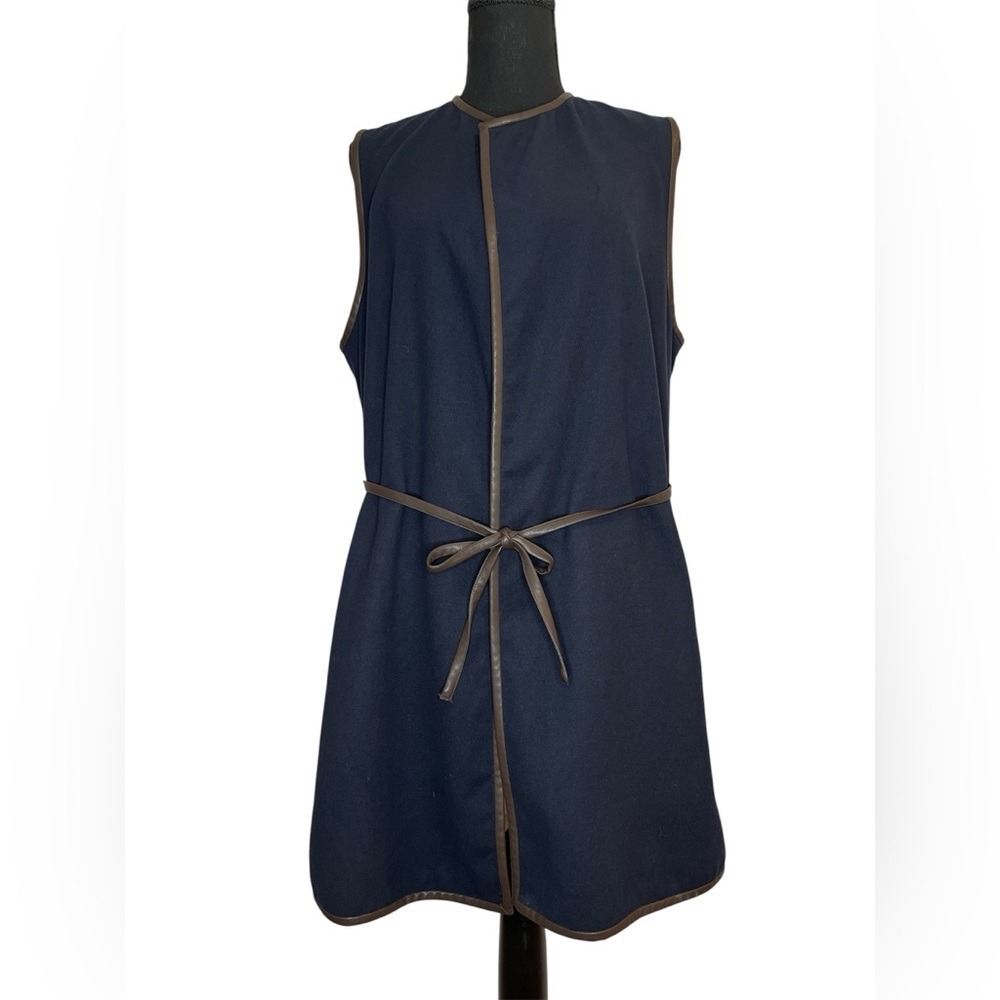 J.McLaughlin Navy Blue Tie Waist‎ Vest with Faux Leather Trim – Size Large